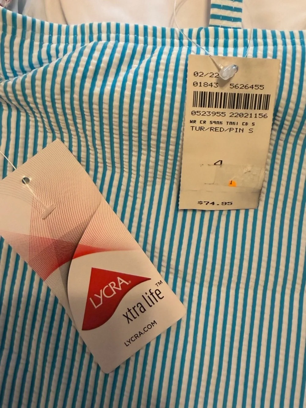 Lands’ End Seersucker Stripe Square Neck Nautical Underwire Tankini Size 4